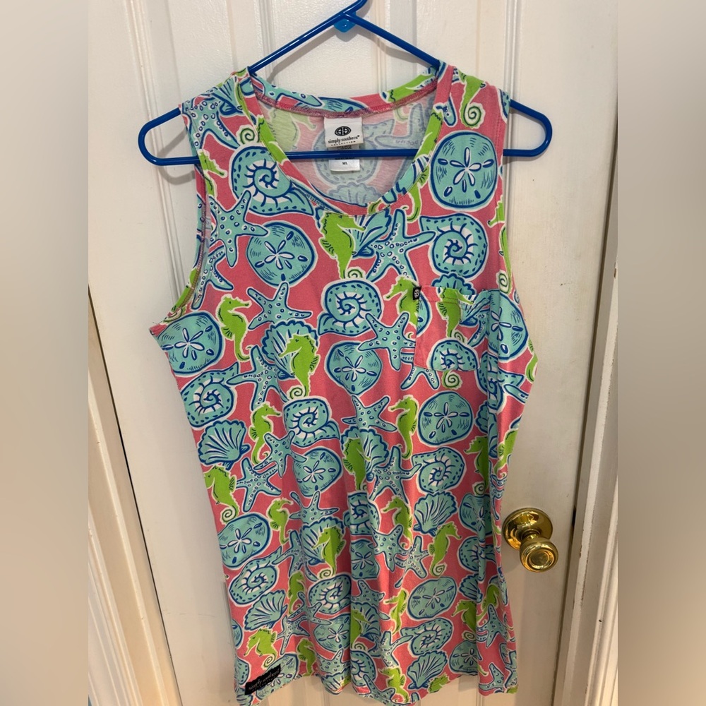 Simply Southern Pink Shell & Sea Life Print Midi Dress